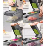 16PC Modern Multifunctional Push Vegetable Cutter Manual Food Chopper Stainless Steel Easy Clean Dishwasher Kitchen Accessory - Image 4
